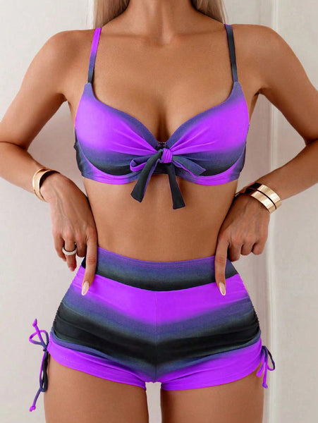 Gradient Tie-Front Two Piece Bikini Set Purple