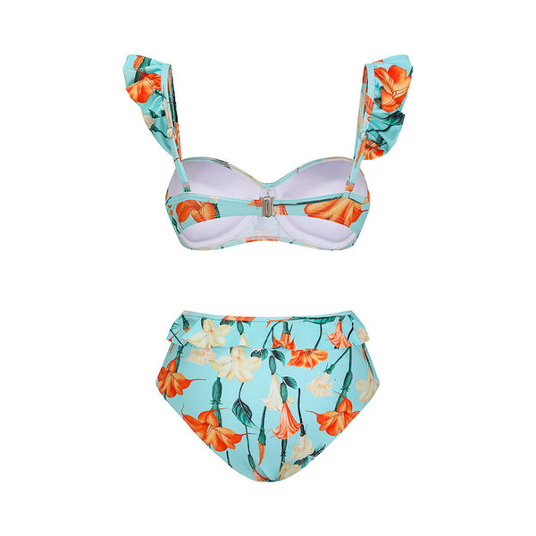 Sky Blue Bikini Set With Beach Skirt