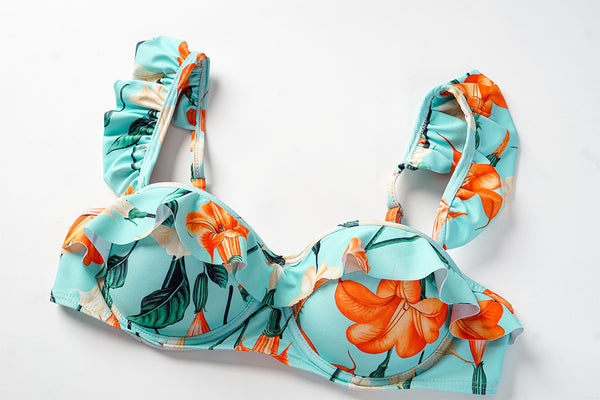 Sky Blue Bikini Set With Beach Skirt