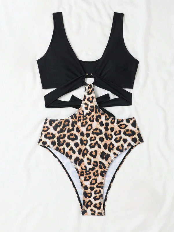 Animal Print Cutout Sleeveless One-Piece Swimsuit