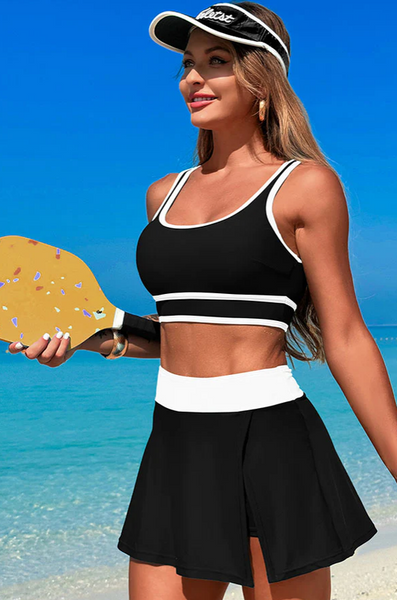Quick drying beach sports skirt two-piece swimsuit Black