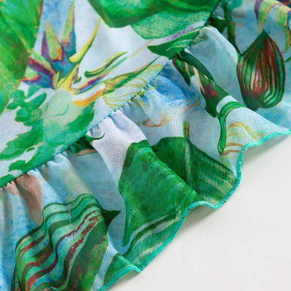 Floral Shoulder Strap Three Piece Swimsuit Green