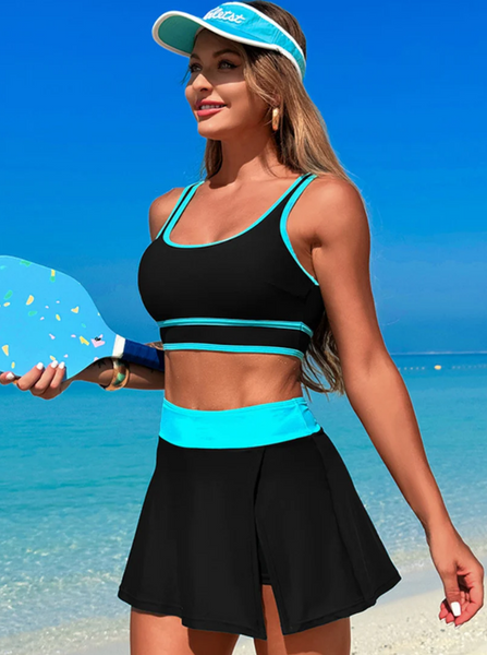 Quick drying beach sports skirt two-piece swimsuit Sky Blue