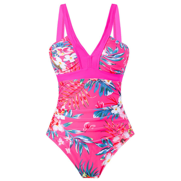 Tropical Print One Piece Swimsuit Pink