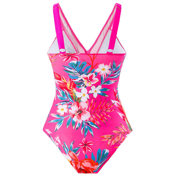 Tropical Print One Piece Swimsuit Pink