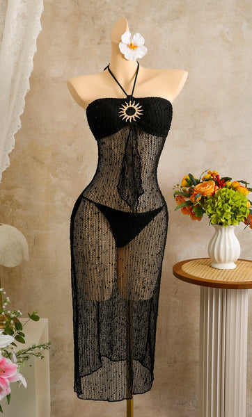 Black Solid Mesh Panel Bikini Set