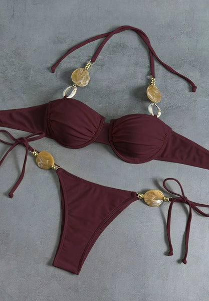 Maroon Solid Underwire Bikini Set