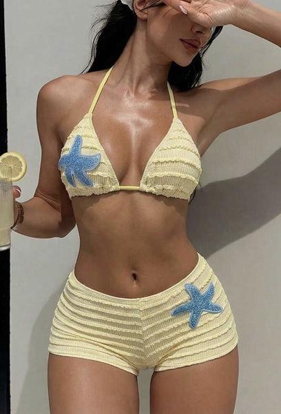 Yellow Solid Boyshort Bikini Set