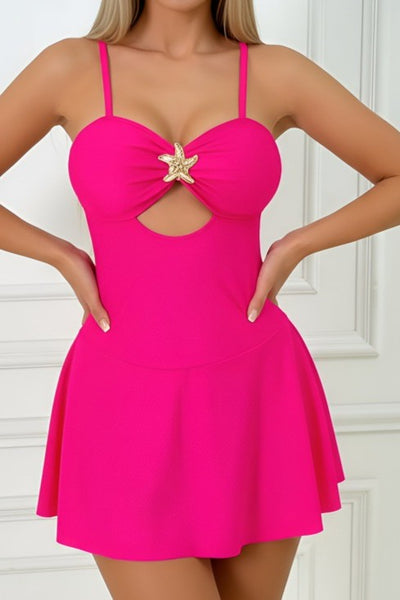 Pink Solid Cut Out One Piece Swimsuit