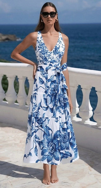 Blue Floral One Piece Swimsuit With Sarong