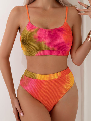 Tie-Dye High Waist Bikini Set Two Piece Swimsuit Orange 