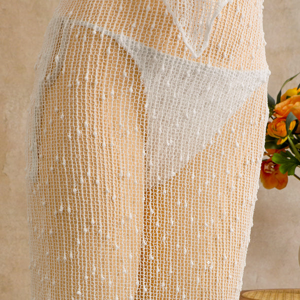 White Solid Mesh Panel Bikini Set