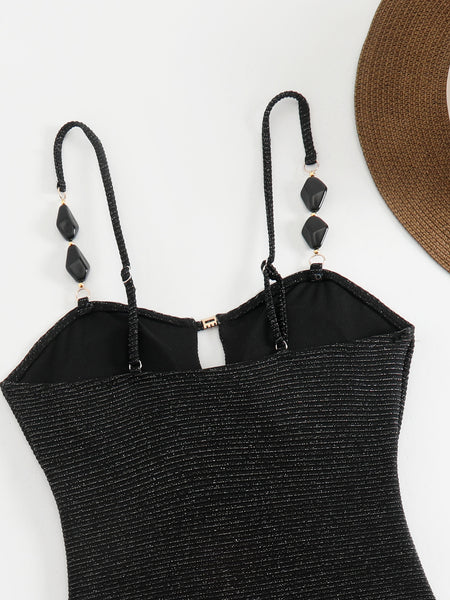Black Solid Monokini Swimsuit