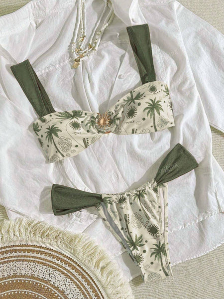 Green Tropical High Cut Bikini Set