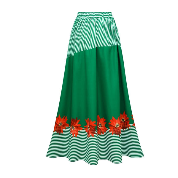 Green Stripes Halter One Piece Swimsuit With Maxi Cover Up