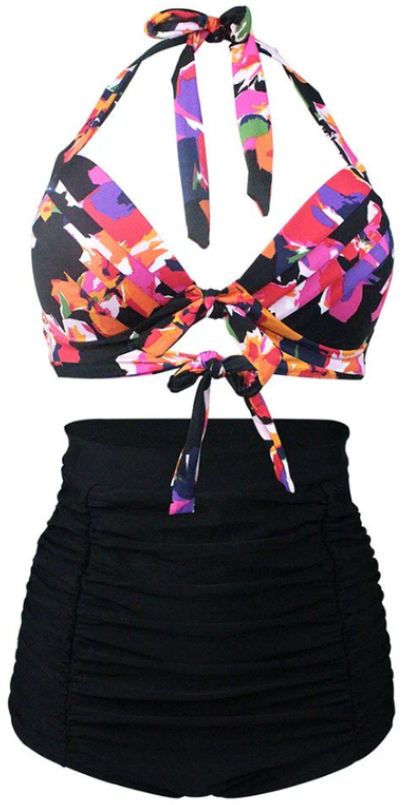 High Waist Halter Bikinis Swimsuit Multicolor