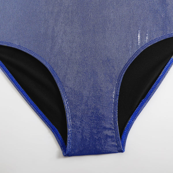 Blue Solid Halter One Piece Swimsuit With Beach Skirt