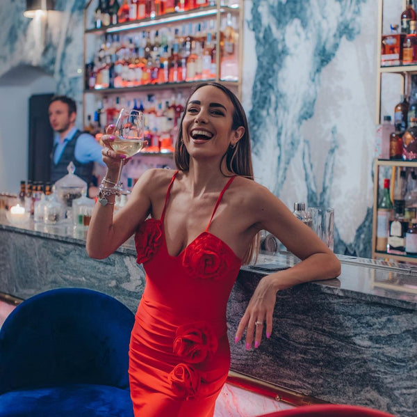 Red Solid High Cut One Piece Swimsuit With Beach Skirt