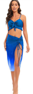 Gradient Colored Bikini Set With Front Knot Detail And Mesh Cover Up Blue