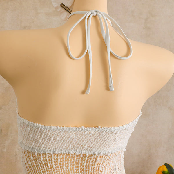White Solid Mesh Panel Bikini Set