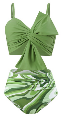 Front Knot Ruched Bikini Set Light Green