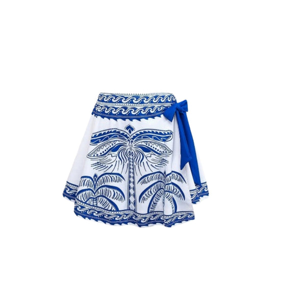 Blue Tropical One Piece Swimsuit With Beach Skirt