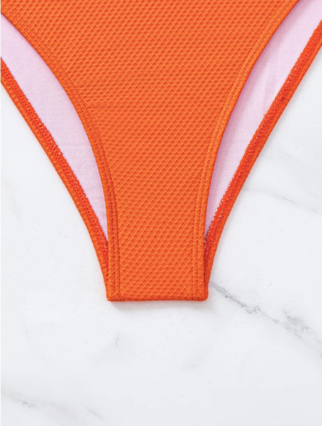 One Piece Textured Swimsuit Halter neck orange