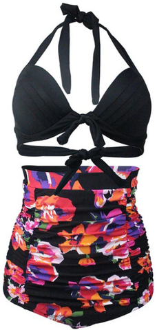 High Waist Halter Bikinis Swimsuit Black