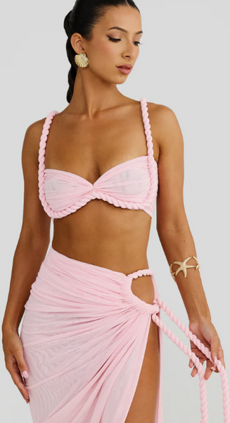 Pink Gradient Bikini Top and Slit Sarong Without Pads