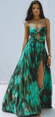 Color Fade Shoulder Strap One Piece Swimsuit with Cover Up Green