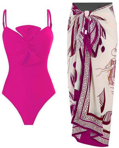 Solid Spaghetti Straps One Piece With Wrap Skirt Pink