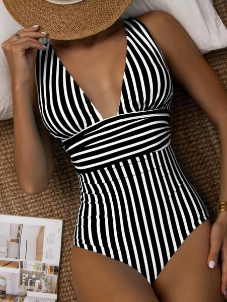 Black Stripes One Piece Swimsuit