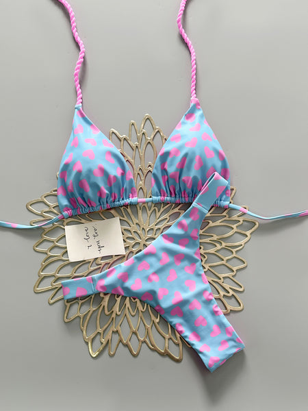 Blue Conversational Print Halter Bikini Set