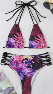 Women's Crossover Bikini Sets Floral Tropical Violet