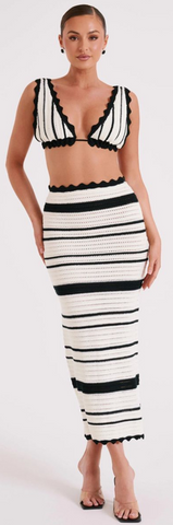 Solid Crochet Shoulder Strap Backless Two Piece Sets Black