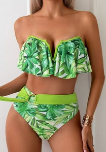 Strapless High Waist Bikini Two Piece Set Green