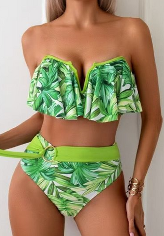 Strapless High Waist Bikini Two Piece Set Green
