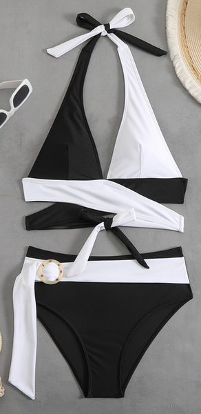 Multicolor Solid Wrap Bikini Set