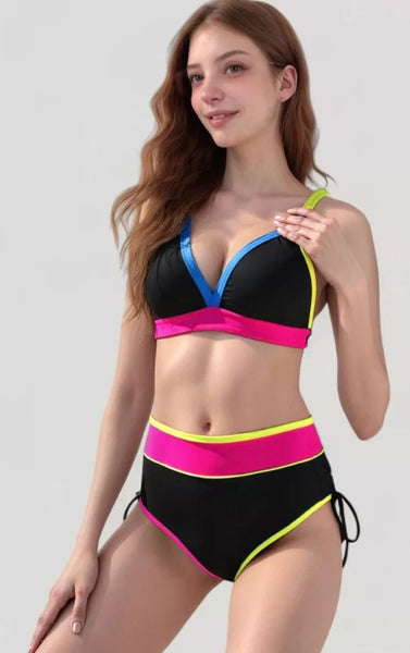 Black Solid High-Waisted Bikini Set