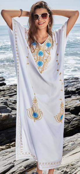 White Floral Resort Kaftan