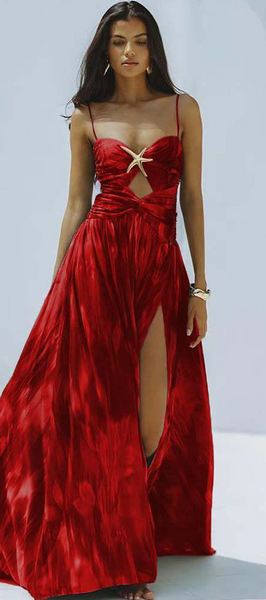 Color Fade Shoulder Strap One Piece Swimsuit with Cover Up Red