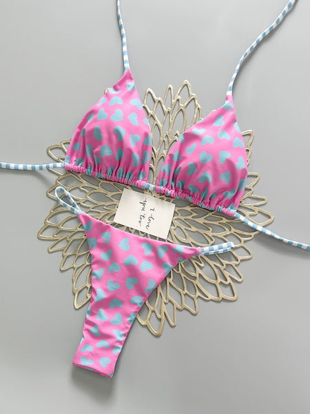 Pink Conversational Print Halter Bikini Set
