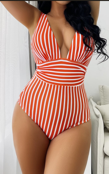 Orange Stripes One Piece Swimsuit