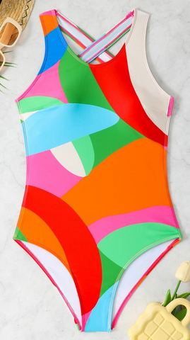 Backless One Piece Color Block Design One Piece Swimsuit Orange