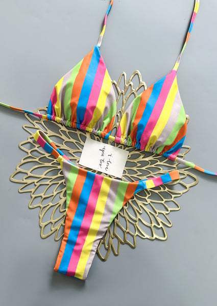 Multicolor Stripes Halter Bikini Set