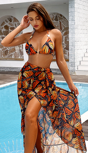 Butterfly Pattern High Waist Bikini With Cover Up Multicolor