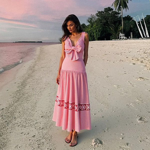 Pink Stripes High Cut One Piece Swimsuit With Beach Skirt