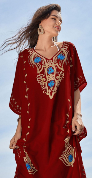 Red Floral Resort Kaftan