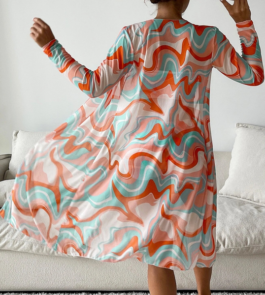 Plus 3pack Allover Print Drawstring Front Bikini Swimsuit Orange