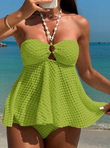 Green Solid Halter Bikini Set